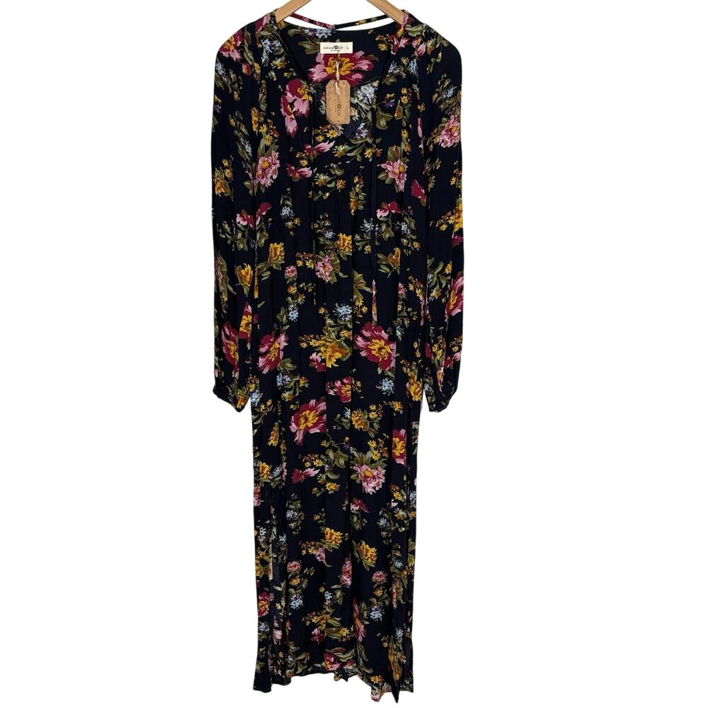 Natural Life Rowan Floral Maxi Dress Large Side Slit Boho Peasant Whimsigoth